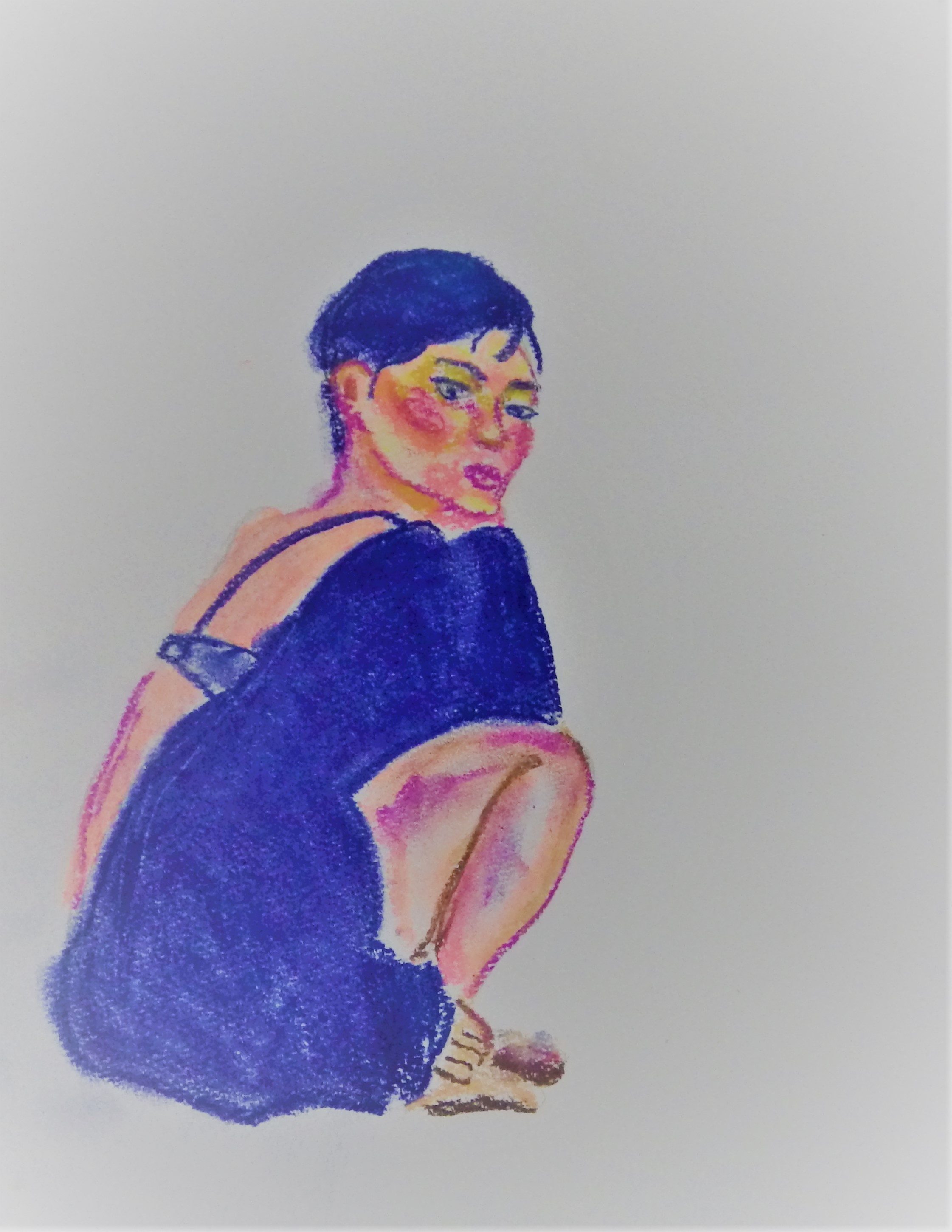pastel woman in blue